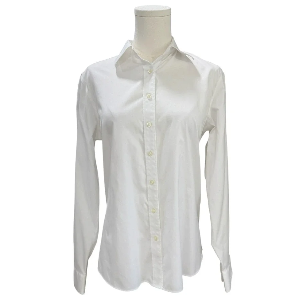 Lands End White Oxford Button Down Old Money Office Corporate Shirt Minimalist - Picture 4 of 8